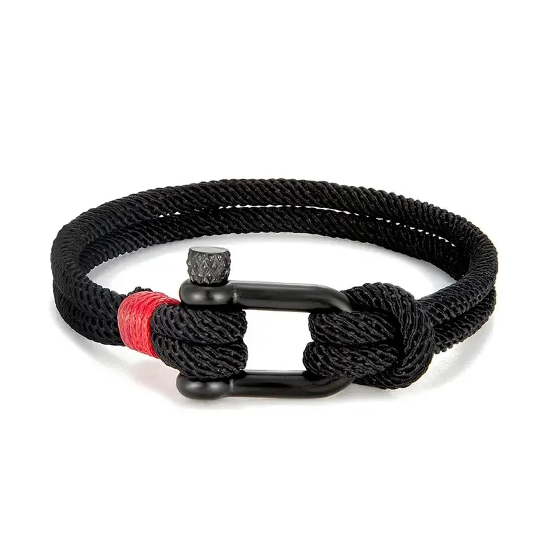 Pulsera de supervivencia en forma de U de acero y titanio negro para hombre, pulsera de cuerda con grillete de emergencia de rescate para acampar al aire libre, 21cm, 1 ud.