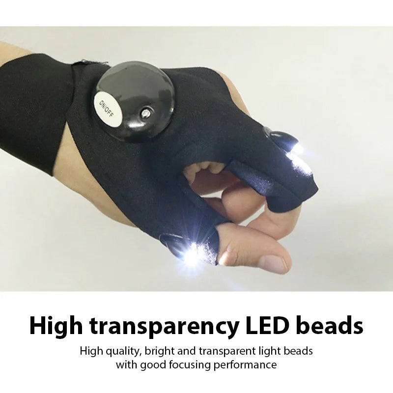 Guante sin dedos con luz nocturna Led, guantes de pesca impermeables, Camping, senderismo, supervivencia, rescate, herramienta multiluz para exteriores