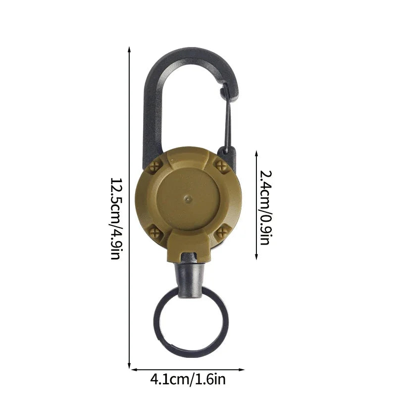 Hebilla retráctil automática táctica de alambre de acero, suministros de acampada, llavero elástico antirrobo, mosquetón, cuerda con hebilla, 1 ud.