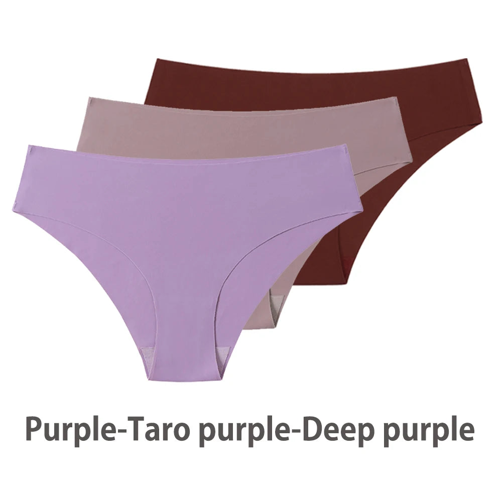 Conjunto de 3 uds de bragas sin costuras para mujer, ropa interior Sexy transpirable de cintura baja, bragas de seda sólidas, bragas invisibles sin costuras para mujer, calzones sin costura mujer