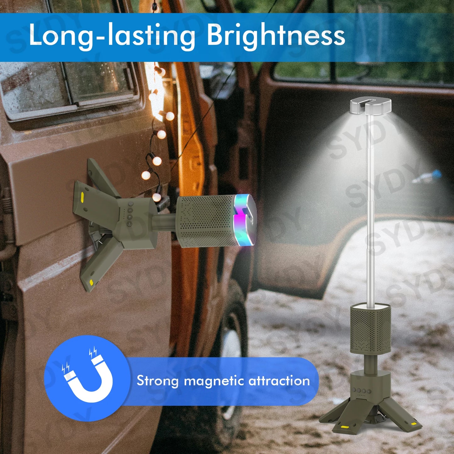 Linterna de Camping de 14000mAh, iluminación telescópica recargable, soporte magnético con altavoz, linterna LED portátil impermeable para exteriores