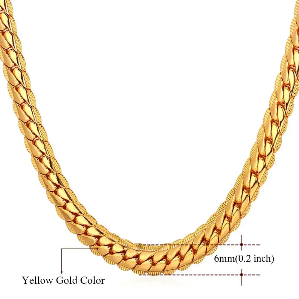 U7 6mm 9mm collares de cadena de serpiente gruesa Color dorado collar de eslabones de tono negro para hombres mujeres 6/9mm 18-30 pulgadas joyerÃÂa Unisex