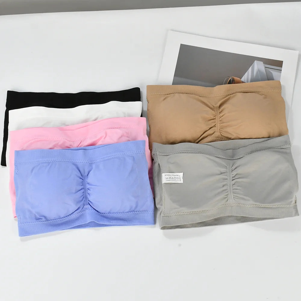Nuevo sujetador sin tirantes para mujer con cojín para el pecho desmontable de talla grande Top elástico sin costuras para exteriores sin tirantes S-6XL