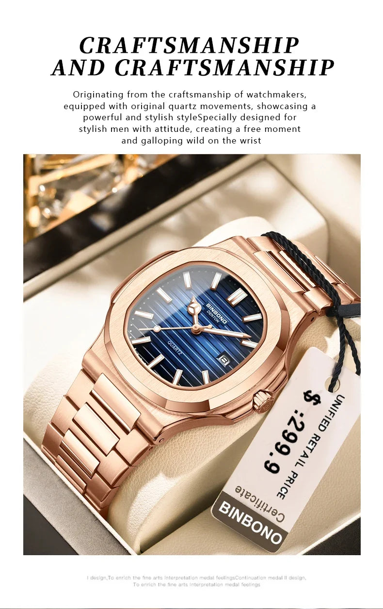 Nuevo Reloj informal de negocios de oro rosa, Reloj de lujo para Hombre, relojes automáticos, relojes de pulsera de cuarzo de alta moda para Hombre, regalos, Reloj para Hombre