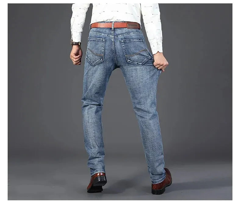 Wthinlee, nuevos pantalones vaqueros de negocios para hombres, pantalones vaqueros informales rectos elásticos a la moda, pantalones vaqueros clásicos azules y negros para trabajo, ropa de marca masculina