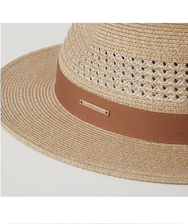 Sombrero de paja de Jazz Panamá de talla grande de 60cm para hombre y mujer, sombrero de sol con agujero para protección solar para exteriores, sombrero de playa de ala ancha para verano para hombre