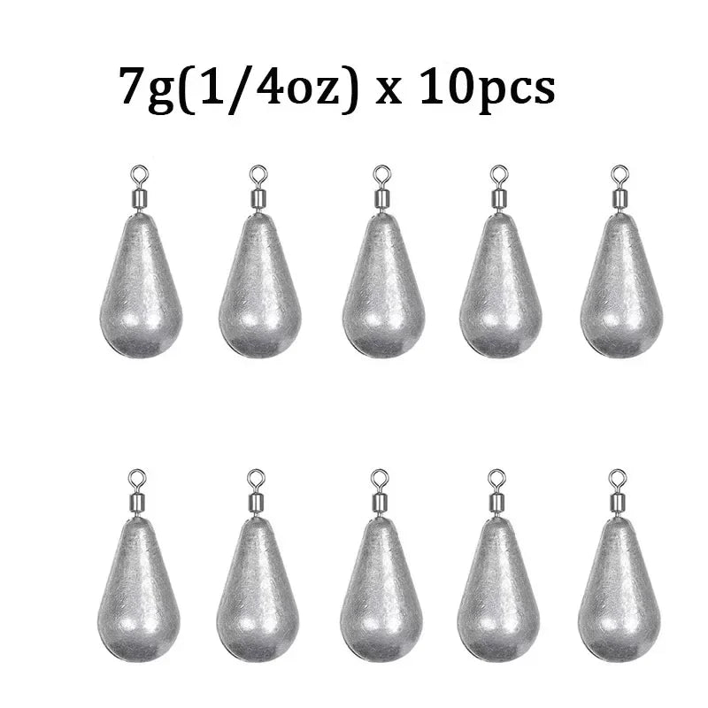 10 unids/lote, plomos de peso para pesca, 3,5g, 5g, 7g, 10g, 14g, cebo suave, accesorios para aparejos de pesca de lubina, conector de gancho de plomos de lÃnea