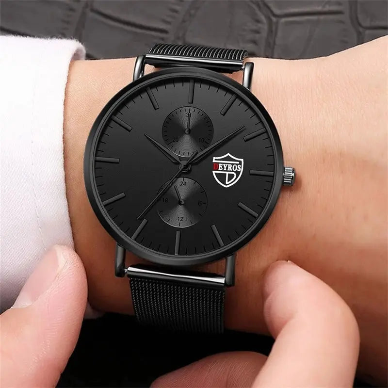 Reloj de pulsera de cuarzo de moda ultra fino para hombre reloj de pulsera de cuarzo de lujo negro de malla de acero inoxidable reloj de hombre