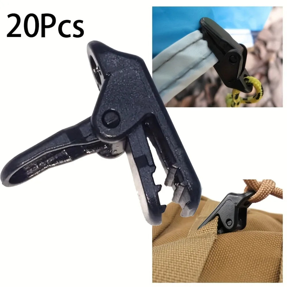 Juego de clips para toldo de tienda a prueba de viento, Material de PC duradero, pinza de abrazadera para lona de tienda de campaña para asegurar lonas y refugios, 10/20 piezas