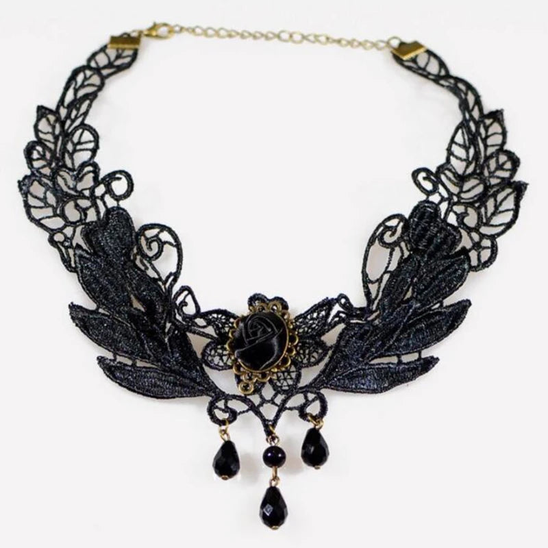 Nuevas gargantillas góticas sexis, gargantilla de cuello de encaje negro de cristal, collar Vintage victoriano para mujer, joyerÃa Steampunk