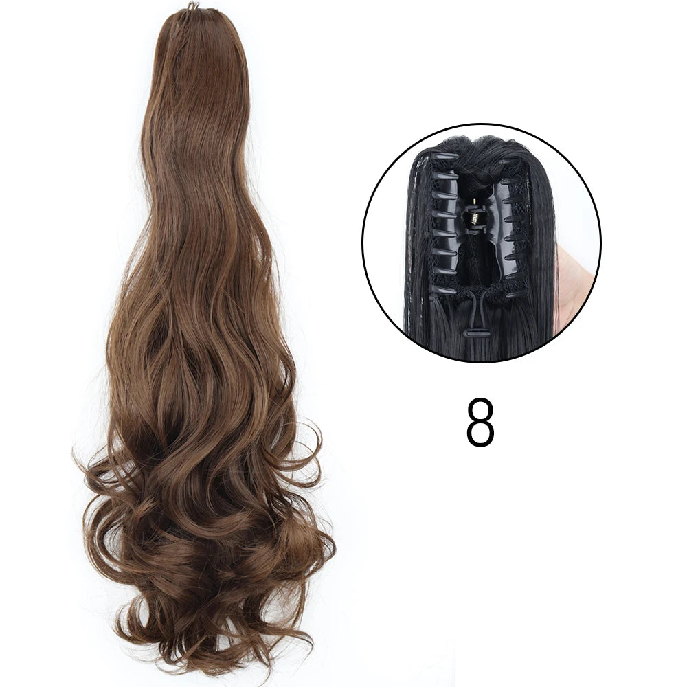 Extensiones de cabello de cola de caballo con Clip de garra larga y recta sintética, pieza de cabello de cola de caballo resistente al calor de 24 pulgadas para mujer, fiesta diaria