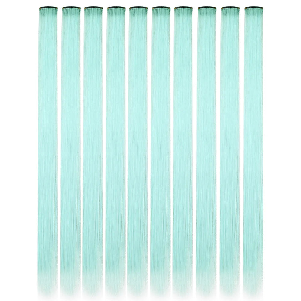 10 unids/pack de extensiones de cabello con Clip para fiesta de colores para niñas, postizos sintéticos de pelo liso de 22 pulgadas de colores Omber