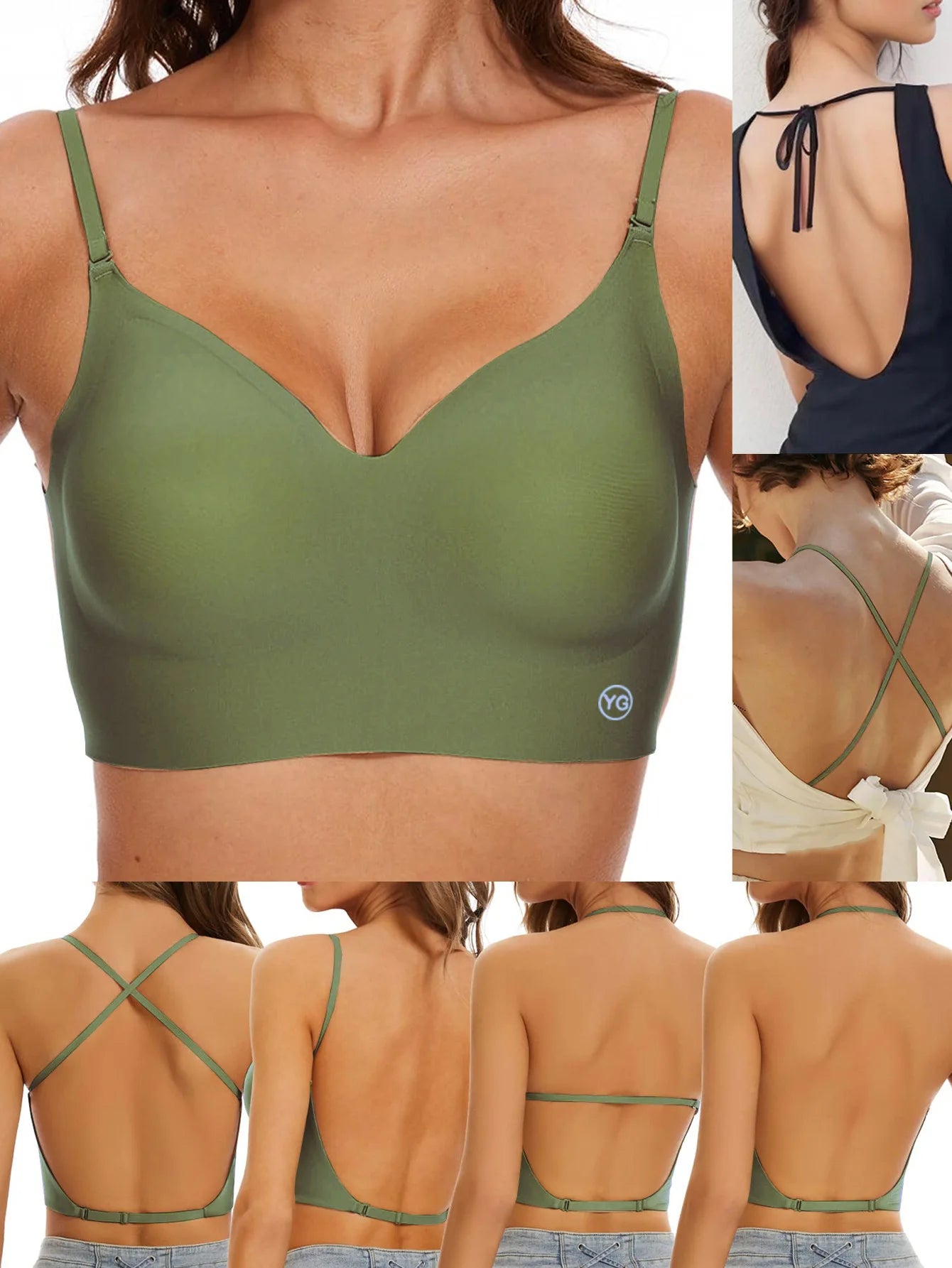Sujetador Invisible para mujer, sujetadores con escote en U profundo, Top sin espalda para vestidos, lencería Sexy con correa transparente, ropa interior push-up sin tirantes