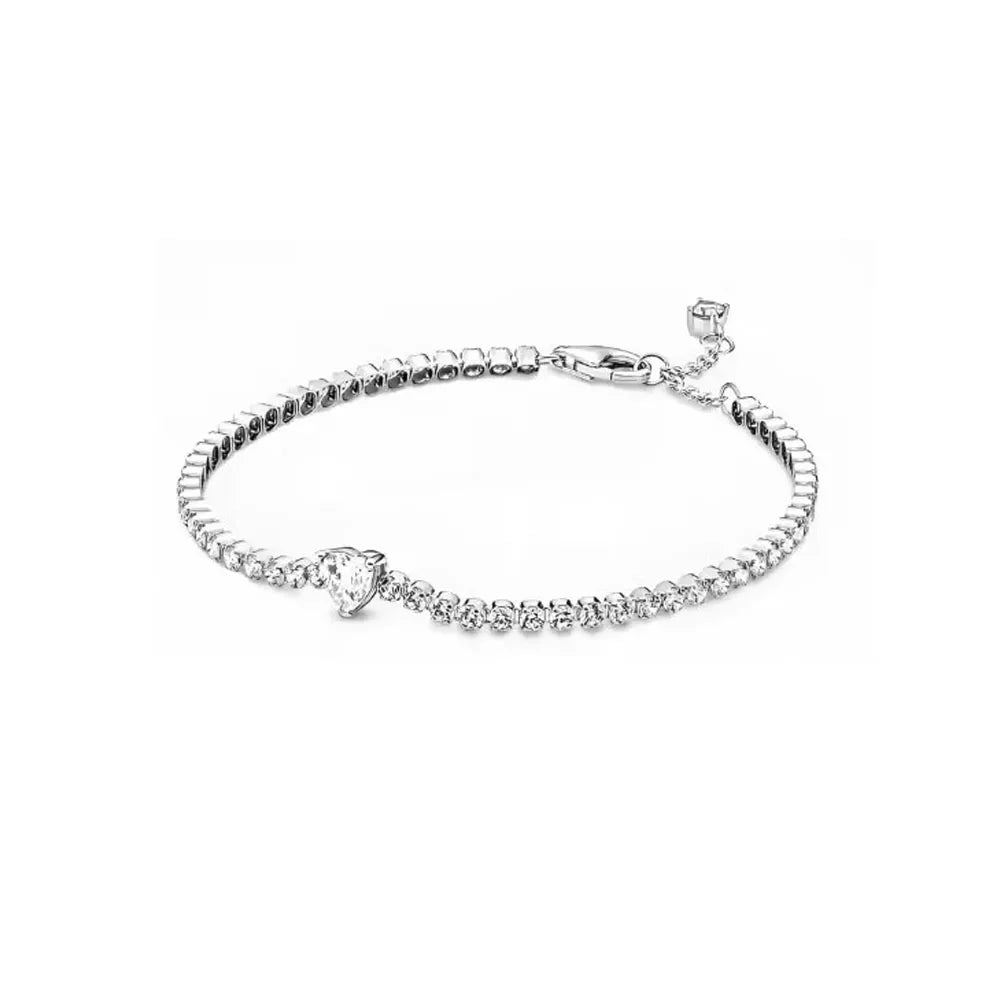 Nuevo original Plata de Ley 925 chapada brillante en forma de corazón collar pulsera mujer regalo de cumpleaños del Día de San Valentín joyería DIY