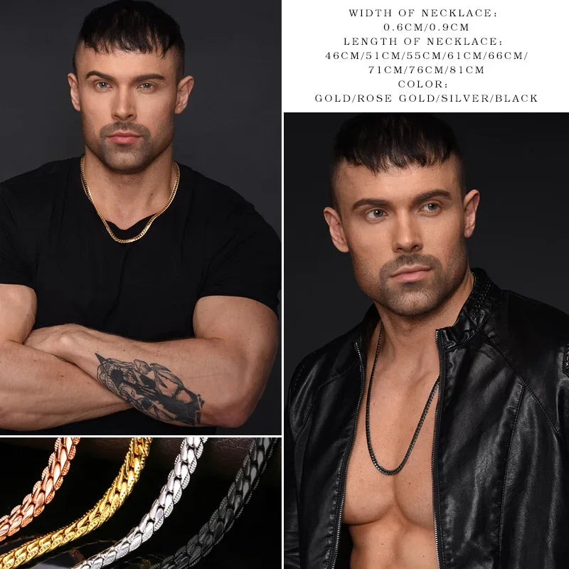 U7 6mm 9mm collares de cadena de serpiente gruesa Color dorado collar de eslabones de tono negro para hombres mujeres 6/9mm 18-30 pulgadas joyerÃÂa Unisex