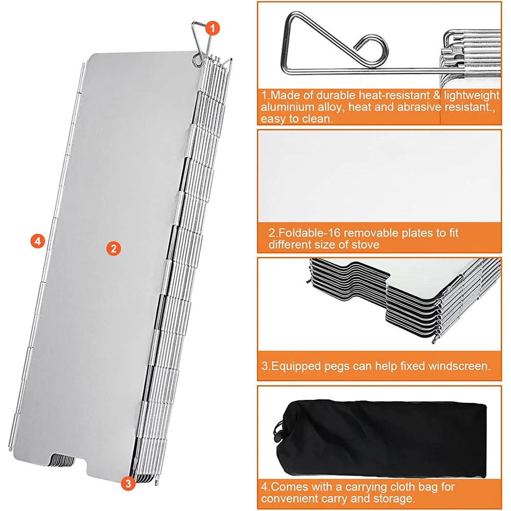 Estufa de Camping plegable con 8/9/10/12/14/16 placas, parabrisas, estufa de Gas, protector contra el viento, cocina ligera para pícnic al aire libre, pantalla de viento