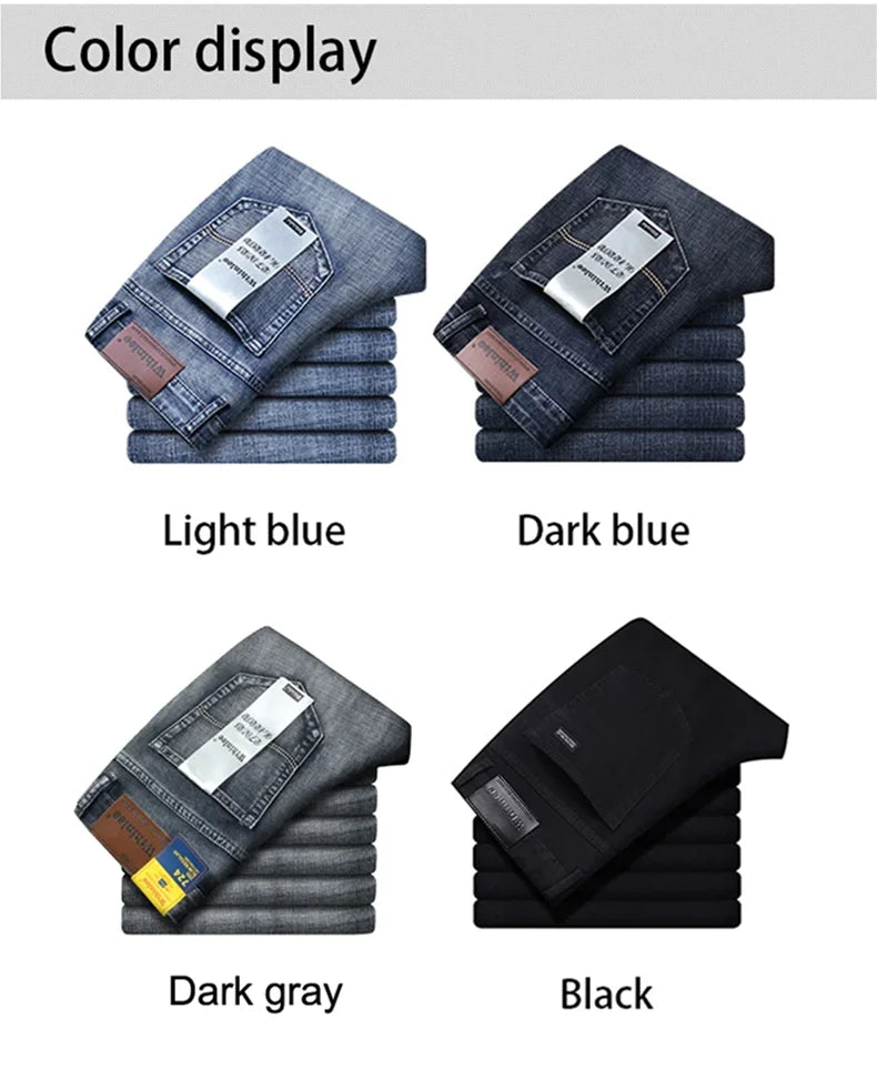 Wthinlee, nuevos pantalones vaqueros de negocios para hombres, pantalones vaqueros informales rectos elásticos a la moda, pantalones vaqueros clásicos azules y negros para trabajo, ropa de marca masculina
