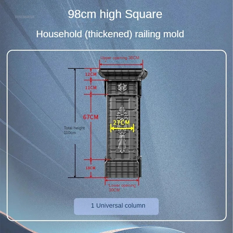 Nuevo molde de barandilla de columna romana gruesa, edificios de jardín, barandilla fundida en el lugar, columna de cemento, molde de barandilla reutilizable para balcón