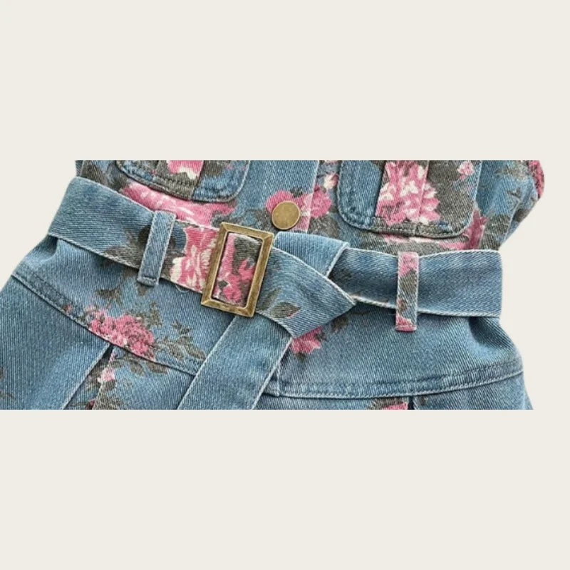Vestido vaquero sin mangas con estampado Floral para niñas de 2 a 8 años, traje de verano a la moda con diseño elegante y cinturón