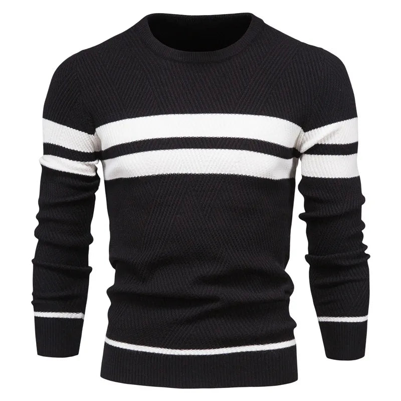 Nuevo jersey de otoño para hombre, suéter con cuello redondo de retazos de manga larga, suéteres ajustados cálidos, suéter informal de moda para hombre, ropa para hombre
