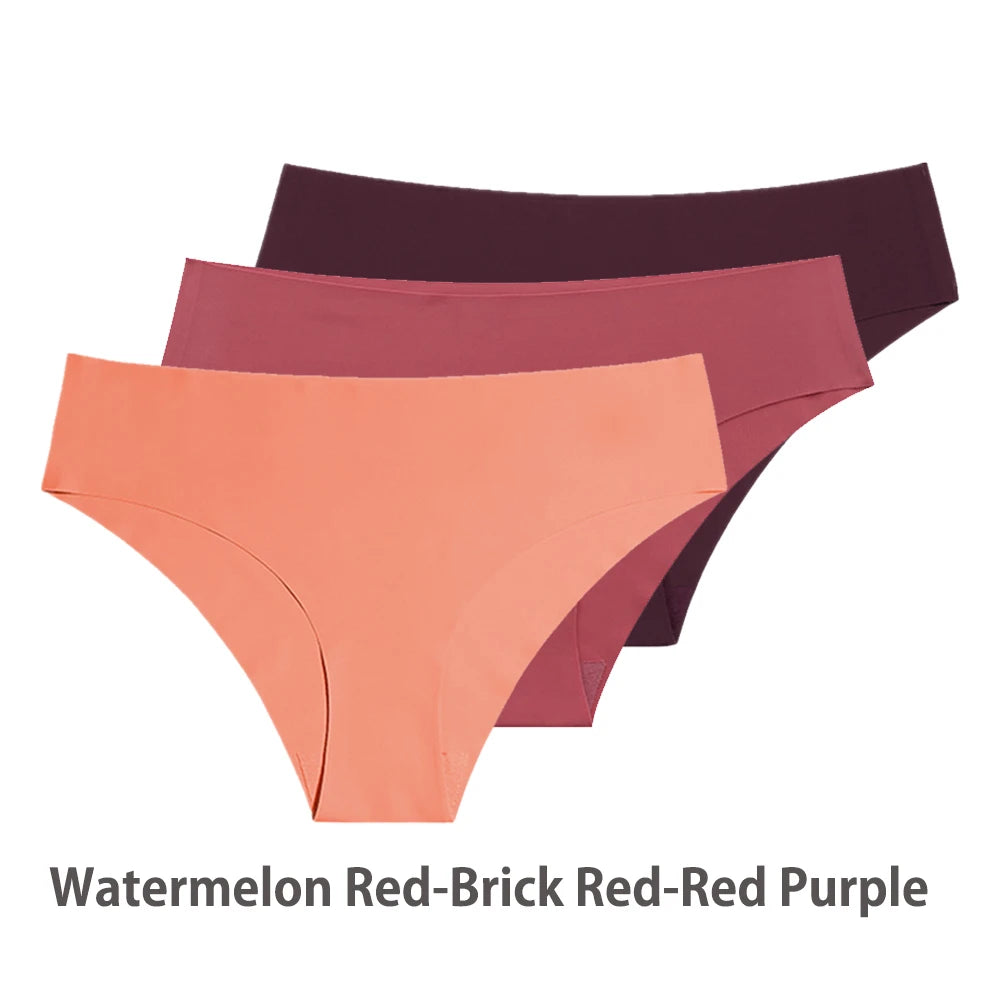 Conjunto de 3 uds de bragas sin costuras para mujer, ropa interior Sexy transpirable de cintura baja, bragas de seda sólidas, bragas invisibles sin costuras para mujer, calzones sin costura mujer