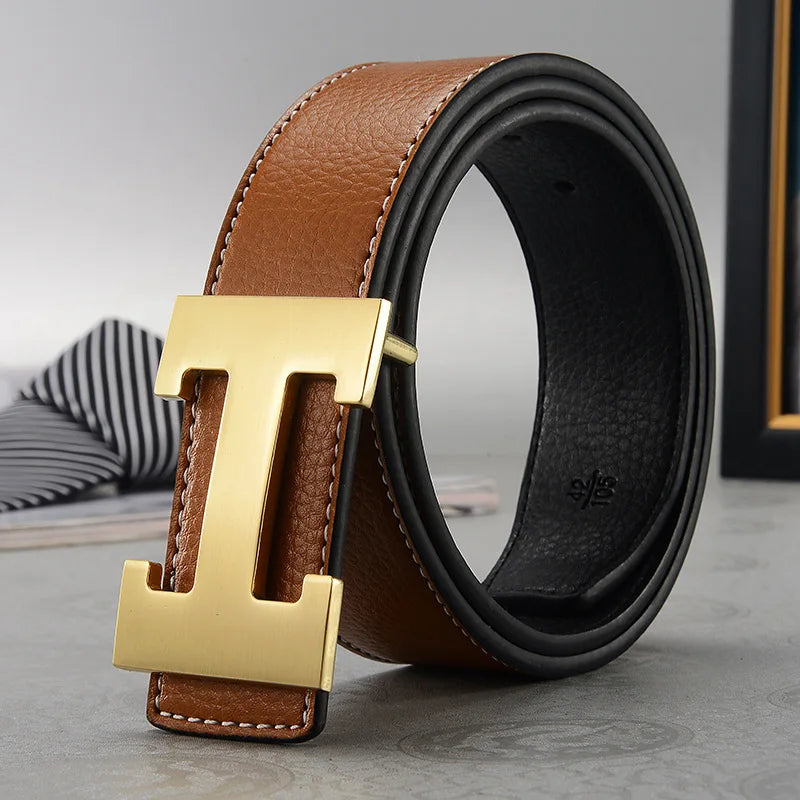 Cinturón de cuero genuino de lujo para hombre y mujer, correa de Metal de 3,8 cm de ancho, de alta calidad, a la moda