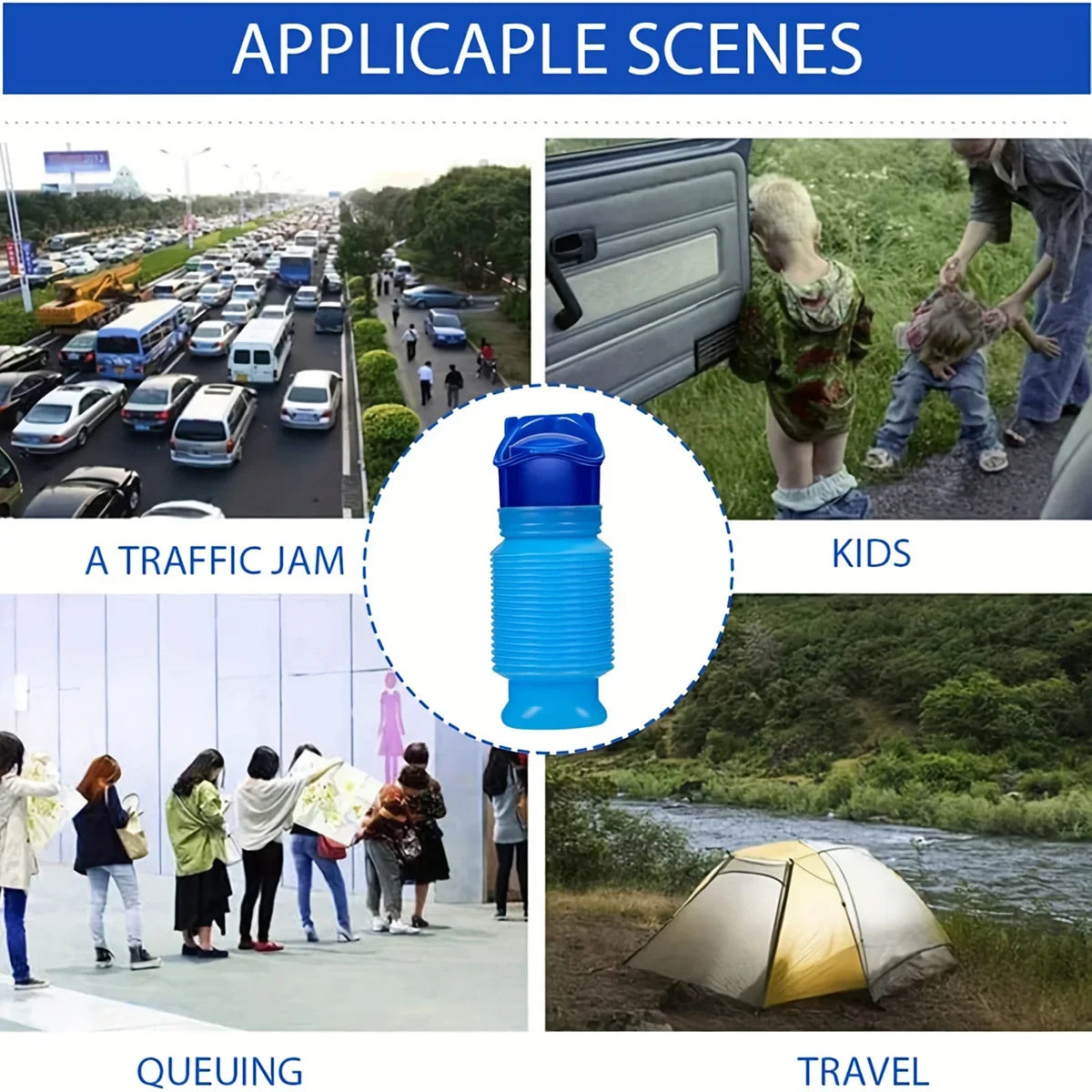Bolsa de orina portátil para exteriores de 750ML, Mini inodoro para viajes, campamento, senderismo, orinal, entrenamiento para niños, Ansblue plegable