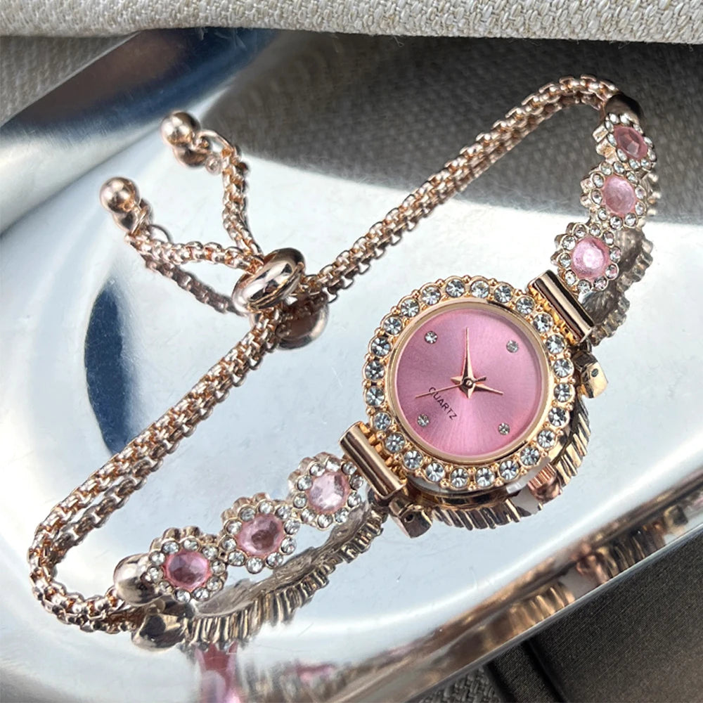 Conjunto de reloj de pulsera de Calcedonia de comercio exterior con luz de diamante, reloj de cuarzo de lujo en vivo, nuevo reloj de mujer con diamantes