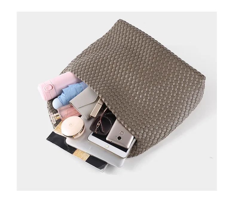 ZR DIARY-Bolso tejido de lujo para mujer, bolsa de mano de gran capacidad de cuero PU, informal, a la moda, con textura suave, BZ618