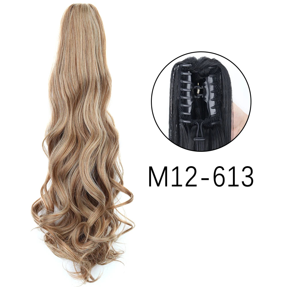 Extensiones de cabello de cola de caballo con Clip de garra larga y recta sintética, pieza de cabello de cola de caballo resistente al calor de 24 pulgadas para mujer, fiesta diaria