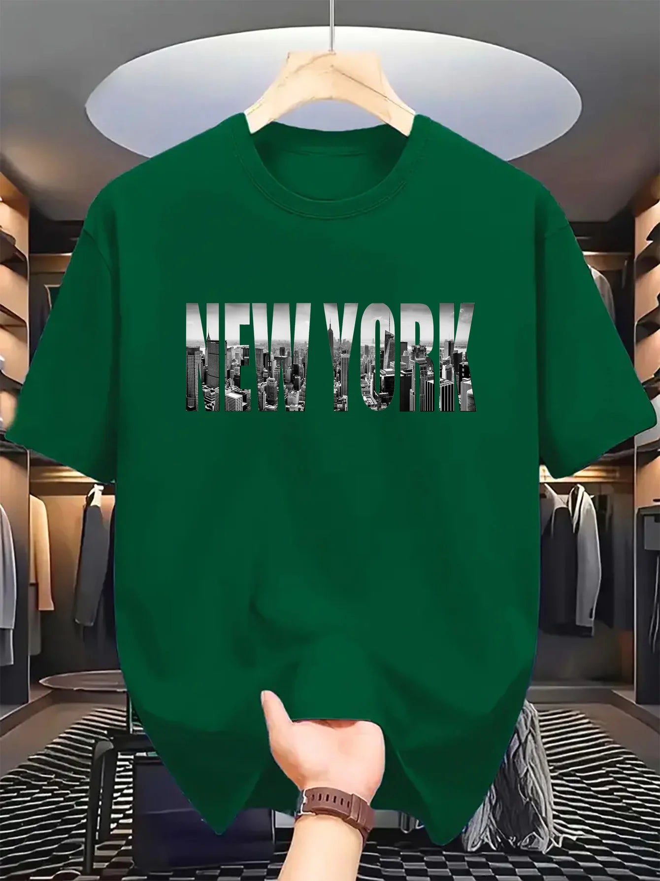 Camiseta de manga corta con cuello redondo para hombre, 100% de algodón puro, informal, holgada, de talla grande, con estampado de Nueva York City, deportiva, cómoda, de verano