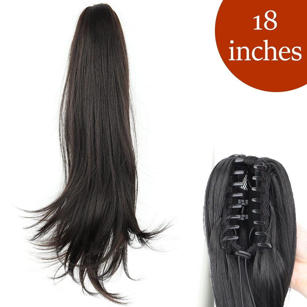 Extensiones de cabello de cola de caballo con Clip de garra larga y recta sintética, pieza de cabello de cola de caballo resistente al calor de 24 pulgadas para mujer, fiesta diaria