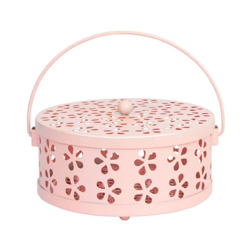 Soporte de bobina de Mosquito de Metal con tapa y mango, quemador de incienso, soporte de bobina repelente de mosquitos para el hogar y Camping al aire libre