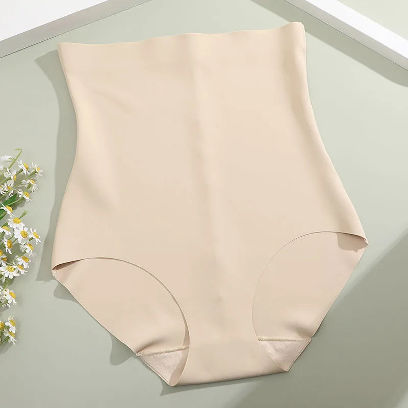 FINETOO, 1 unidad, 2024, nueva ropa interior ajustada de cintura alta para el vientre, ropa interior de seda helada para mujer, pantalones ajustados posparto finos sin costuras con forma de vientre