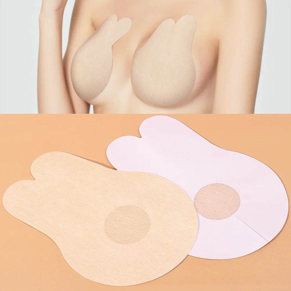 Cubierta desechable para pezón con Orejas de conejo, parche para el pecho, sujetador Invisible fino no tejido, ropa interior deportiva autoadhesiva con realce para el pecho