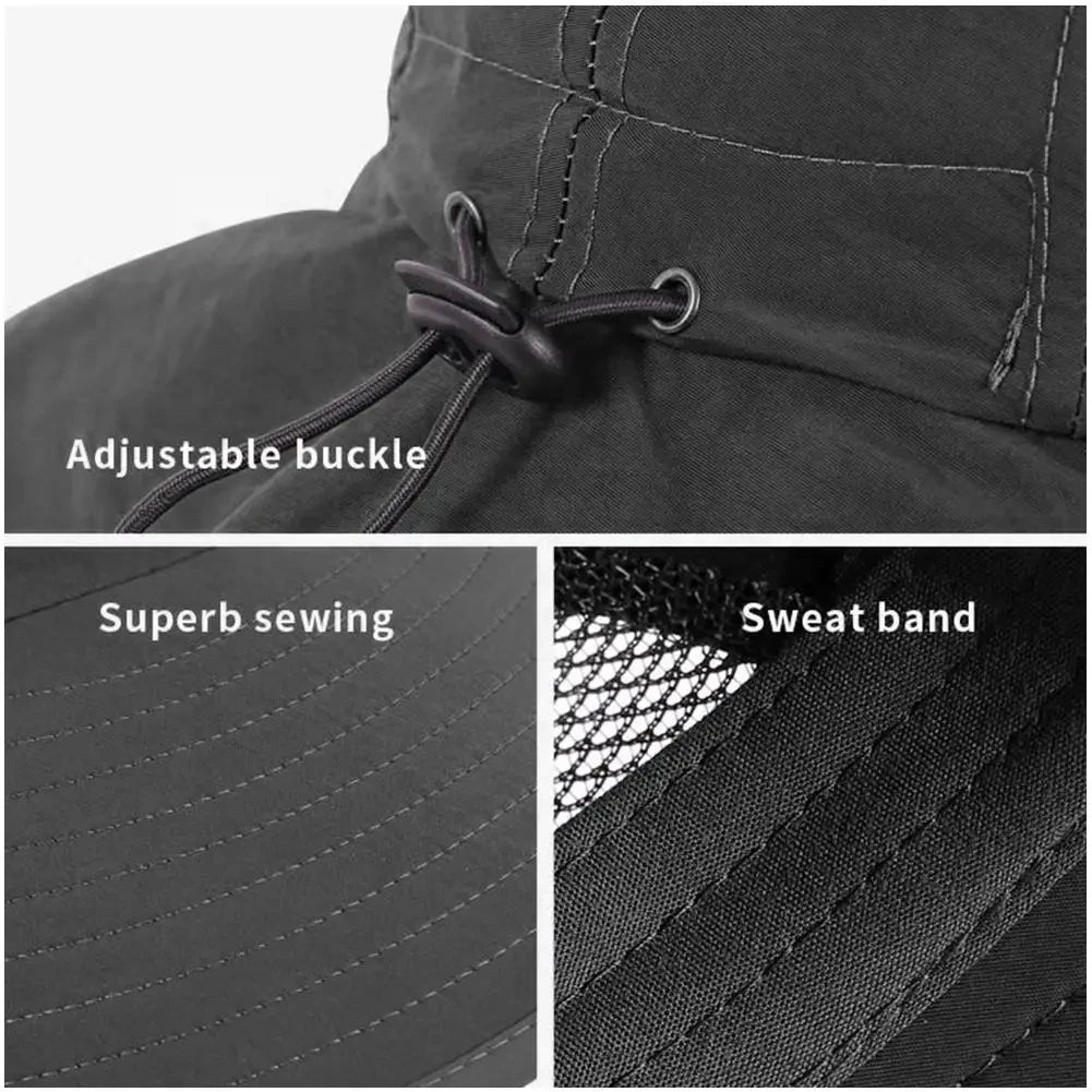 Sombrero de sol de ala ancha con solapa para el cuello para hombres y mujeres ajustable al aire libre 50 + protección UPF gorra de Safari senderismo sombrero de pesca