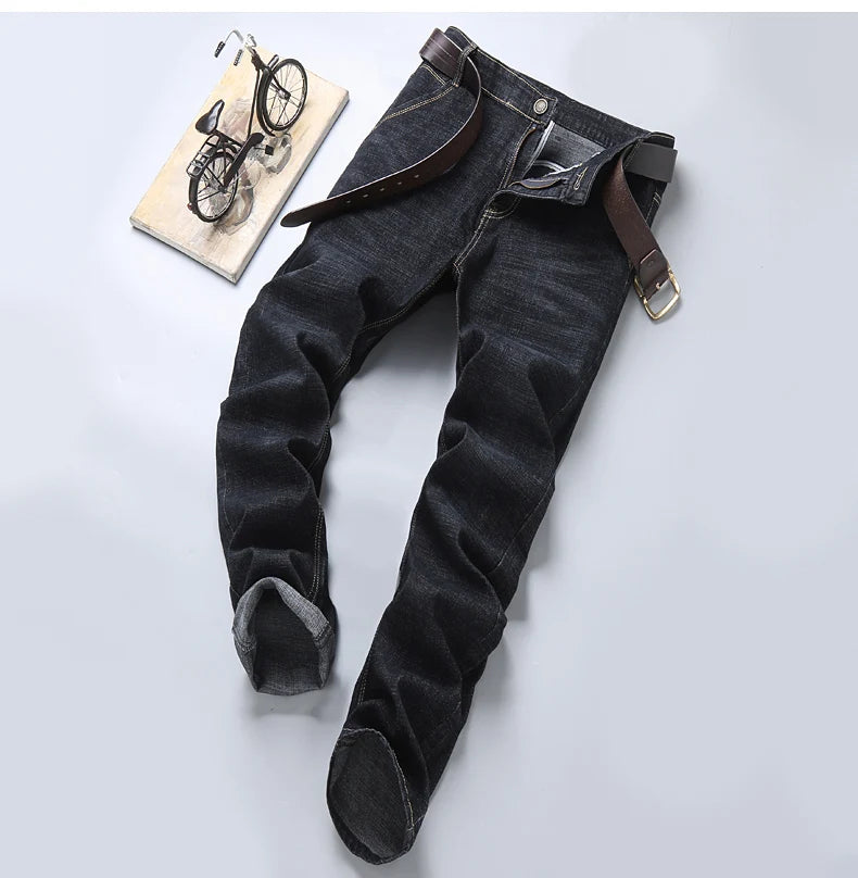 Nuevos pantalones ligeros de lujo elásticos ajustados para hombre, cómodos y suaves pantalones vaqueros informales rectos a la moda de negocios, ropa de marca masculina