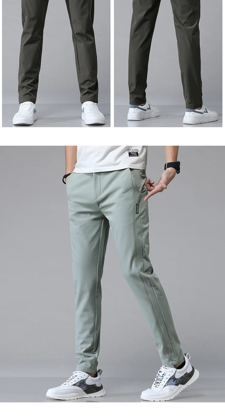 Pantalones informales rectos ajustados elásticos ultrafinos para hombre, pantalón deportivo de Golf transpirable de alta calidad, primavera y verano, 2024