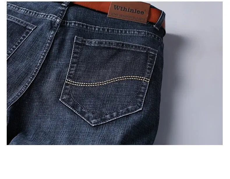 Wthinlee, nuevos pantalones vaqueros de negocios para hombres, pantalones vaqueros informales rectos elásticos a la moda, pantalones vaqueros clásicos azules y negros para trabajo, ropa de marca masculina
