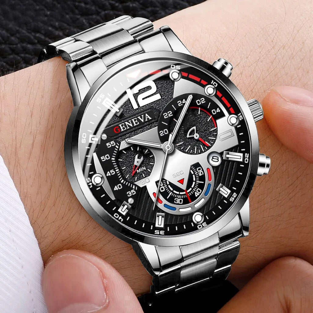 Conjunto de relojes de negocios para hombre, pulsera de acero dorado, analógico, de cuarzo, sin caja, 4 unidades