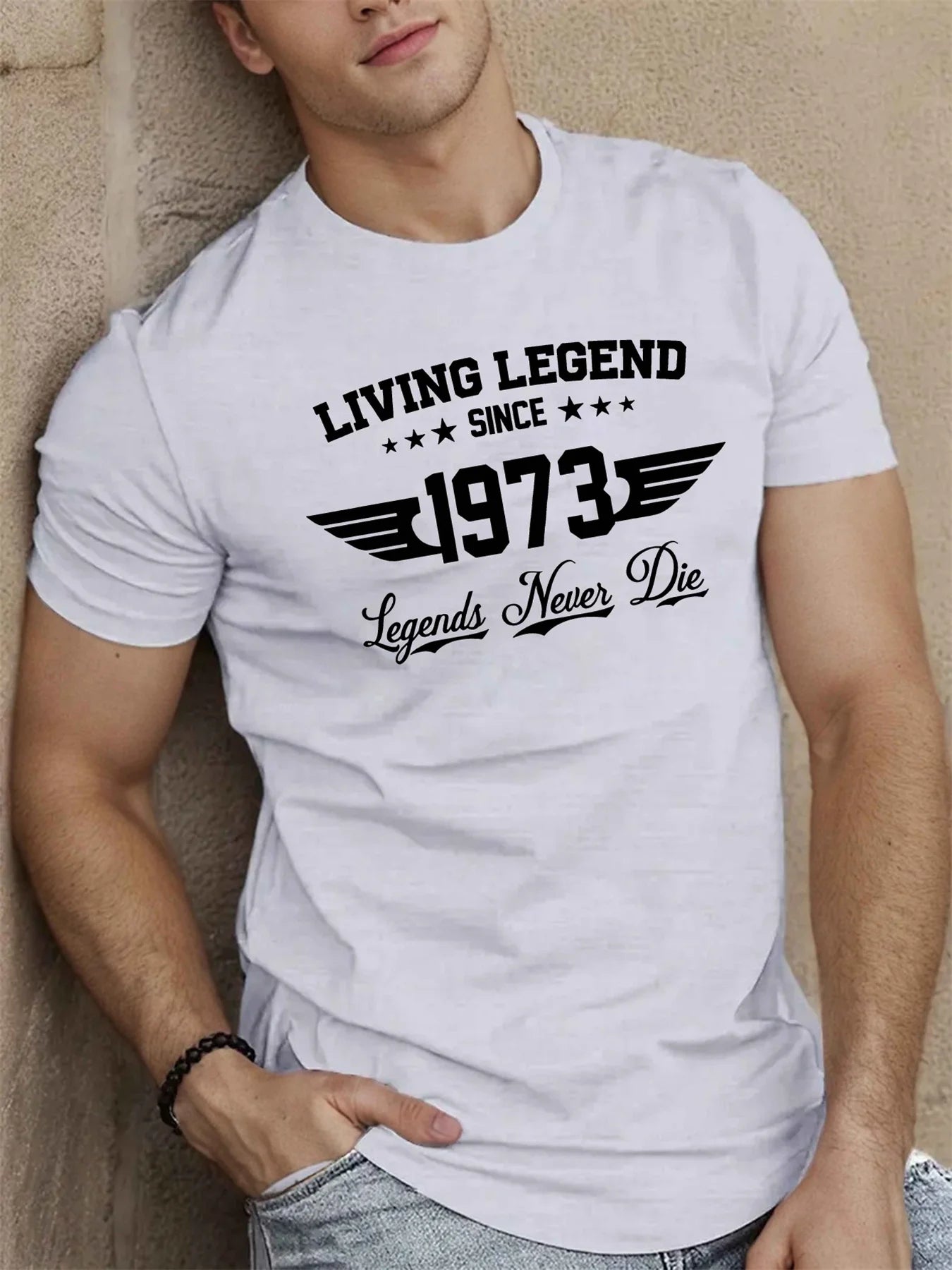 Verano de los hombres 100 algodón casual suelto de talla grande DESDE 1973 patrón impreso deportes cómodo cuello redondo Camiseta de manga corta