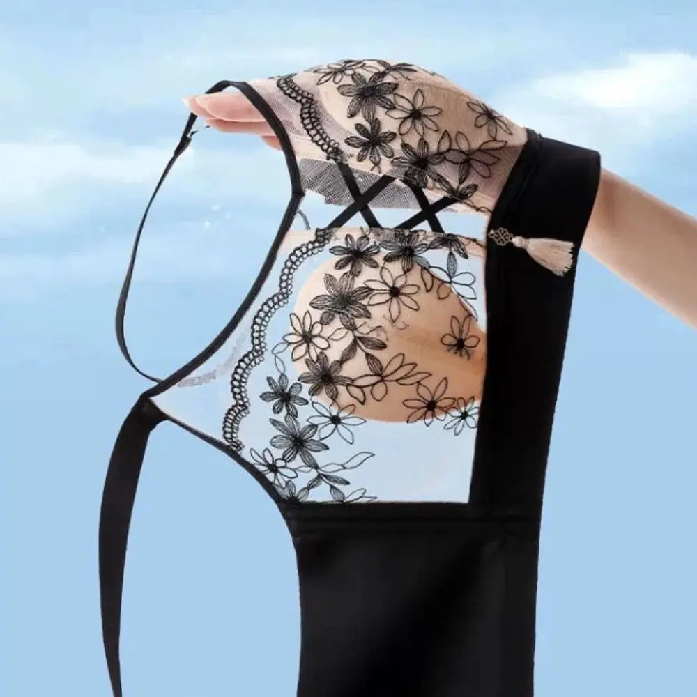 Sujetador de encaje con borlas y pechos recogidos para mujer, sujetador de malla fino a prueba de golpes, sin costuras, lencería transparente, ropa interior push-up