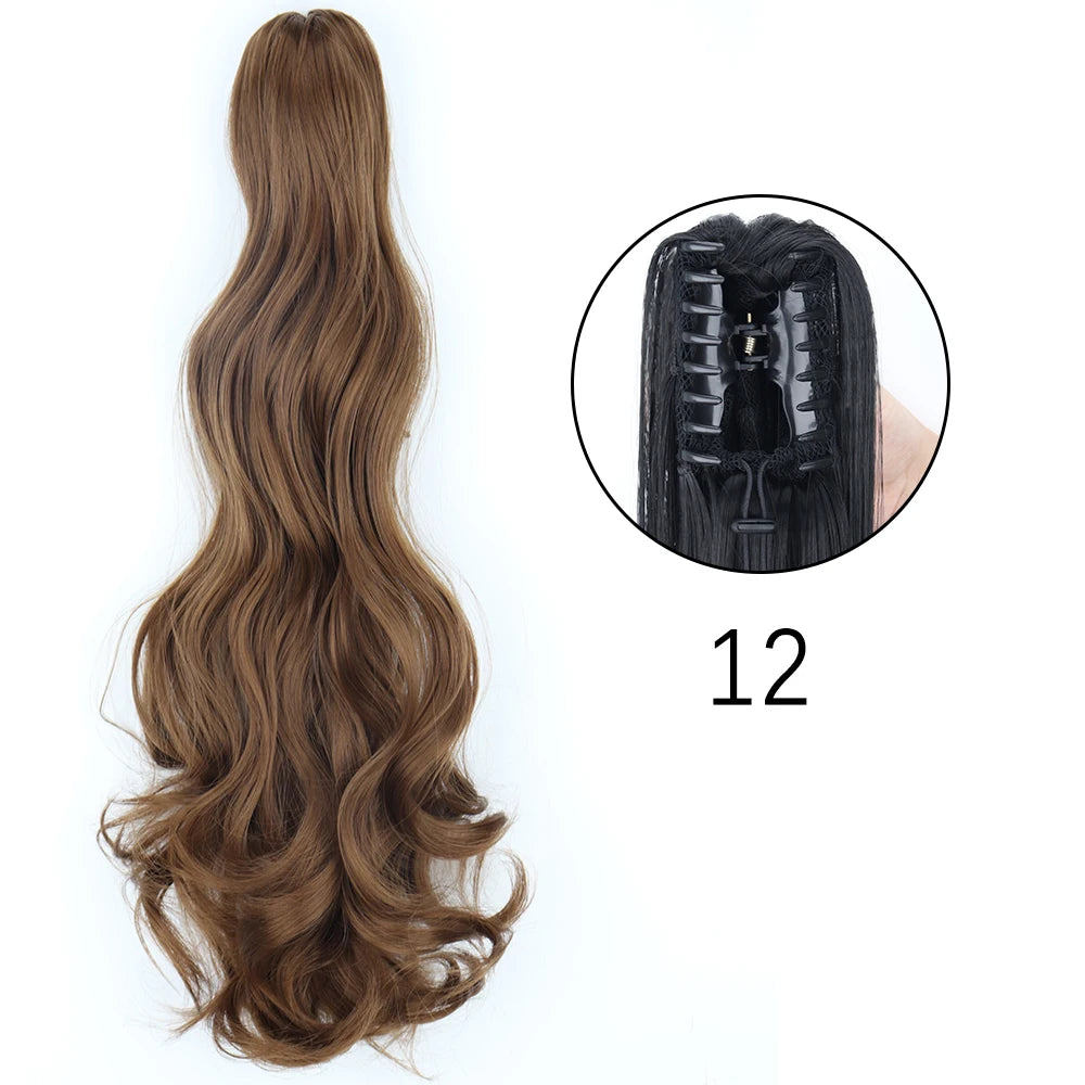 Extensiones de cabello de cola de caballo con Clip de garra larga y recta sintética, pieza de cabello de cola de caballo resistente al calor de 24 pulgadas para mujer, fiesta diaria