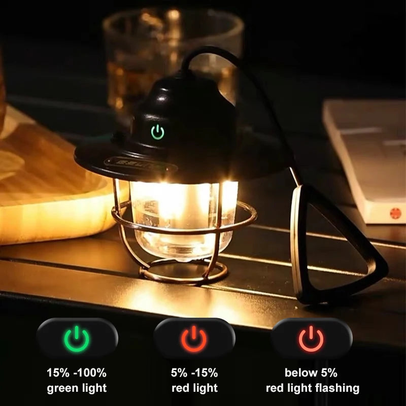 Linternas portátiles para acampar, lámpara colgante Retro para tienda, luz de Camping regulable impermeable, 1200mAh para senderismo, pesca, linterna de emergencia