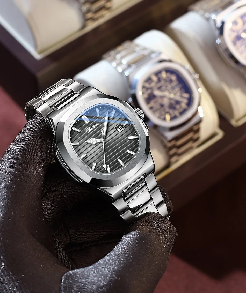CHENXI 8222 reloj de negocios informal luminoso de acero inoxidable dorado de lujo para hombres relojes de pulsera de cuarzo de moda resistente al agua