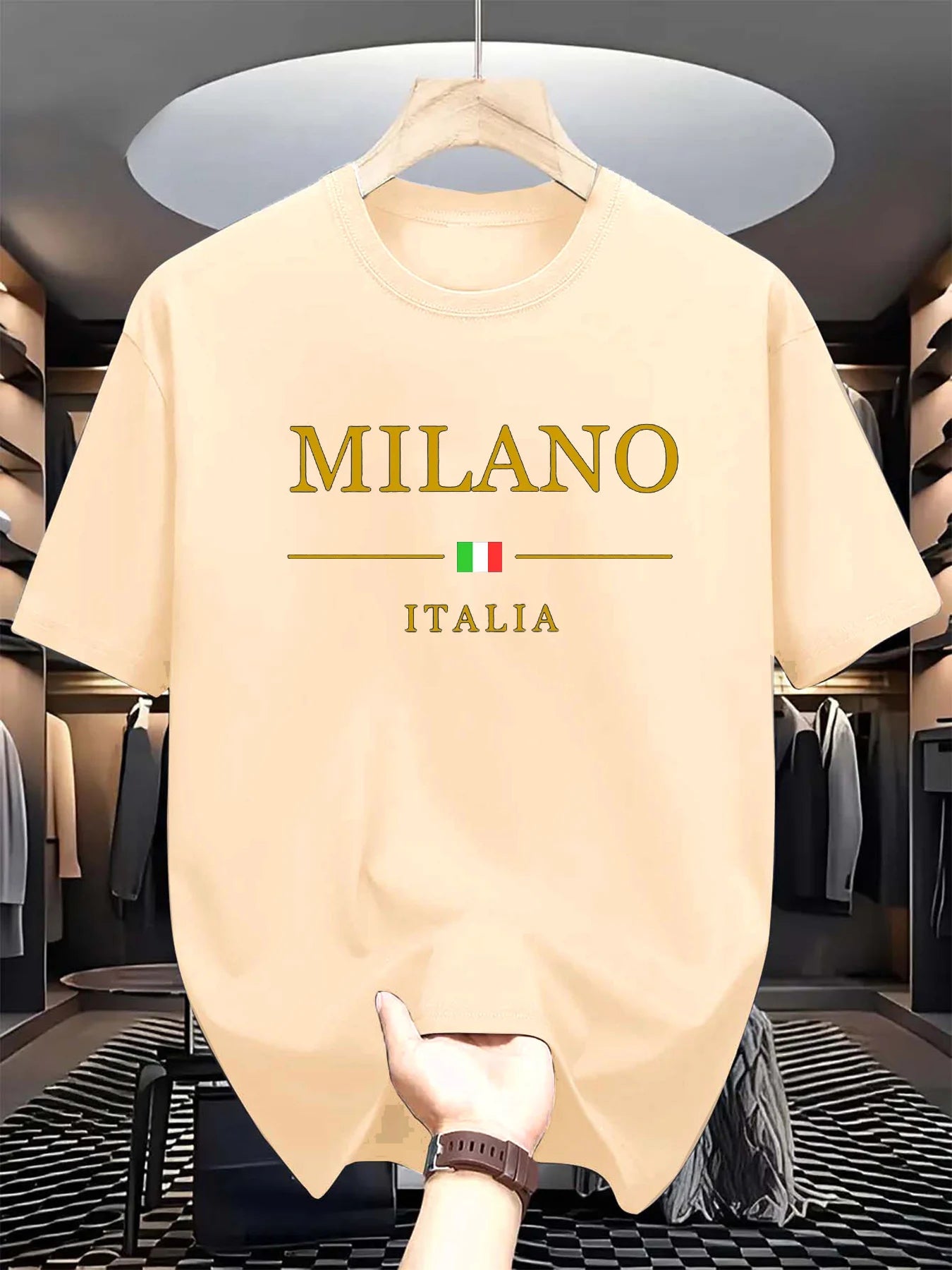 Camiseta holgada informal de talla grande con estampado de MILANO ITALIA para hombre, Camiseta deportiva de manga corta con cuello redondo, 100 algodón, a la moda, verano