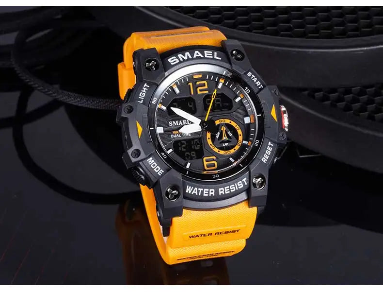 SMAEL-reloj deportivo militar para hombre, cronómetro con alarma, luz trasera Digital LED, pantalla de hora Dual, resistente al agua, 8007