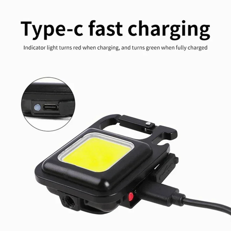 Llavero con luz Mini linterna multifuncional para acampar, LED recargable por USB, portátil, brillante, COB, Clip de bolsillo, linterna para trabajo al aire libre