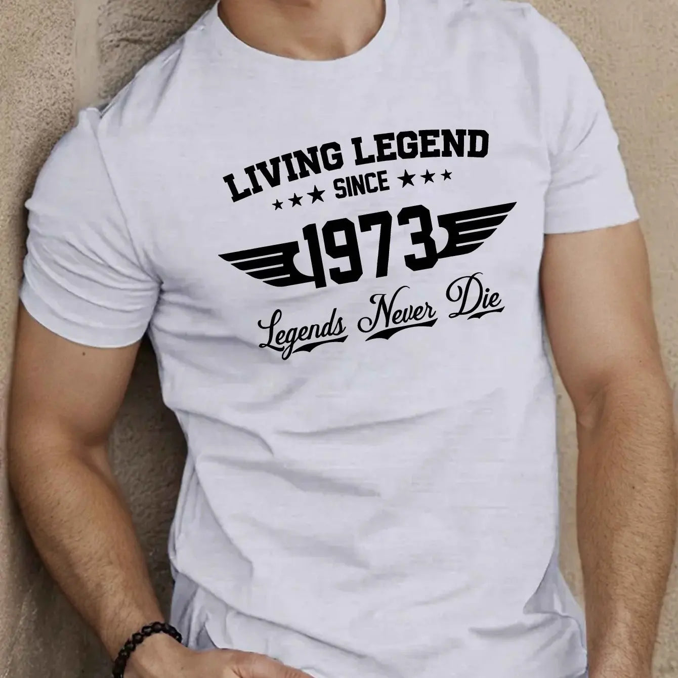 Verano de los hombres 100 algodón casual suelto de talla grande DESDE 1973 patrón impreso deportes cómodo cuello redondo Camiseta de manga corta