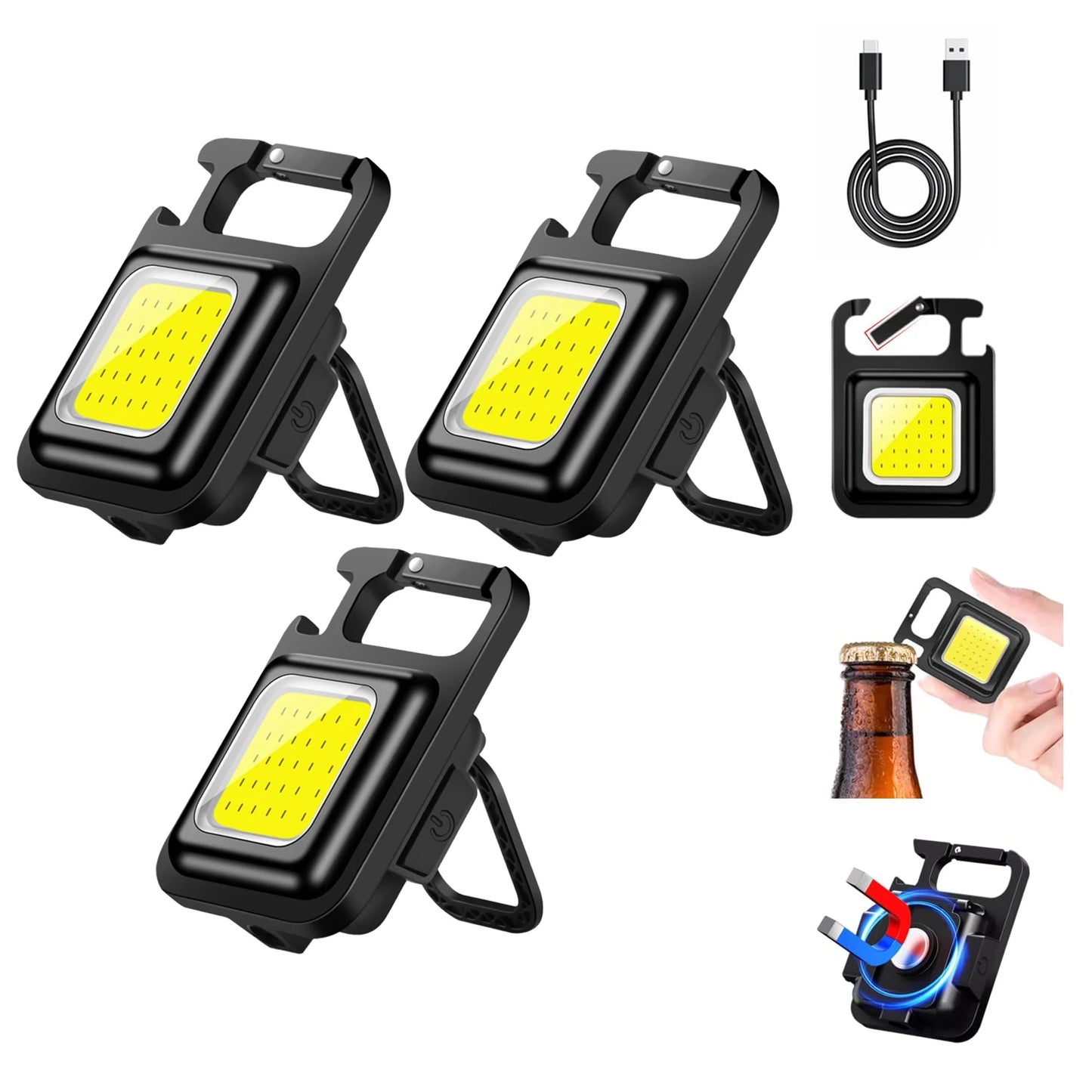 Llavero con luz Mini linterna multifuncional para acampar, LED recargable por USB, portátil, brillante, COB, Clip de bolsillo, linterna para trabajo al aire libre